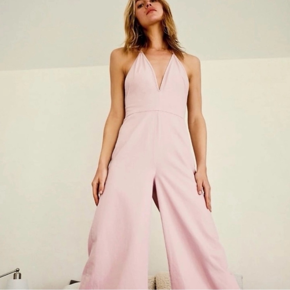 URBAN OUTFITTERS | Pink Denim Halter Jumpsuit
